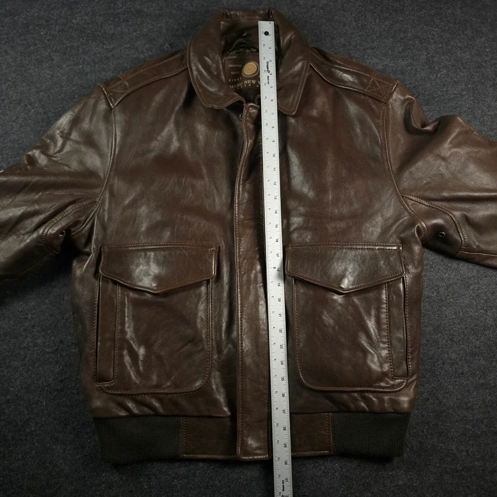 Vtg Andrew Marc New York Mens Brown Leather Jacket Quilted Lining Elbow Pads XL